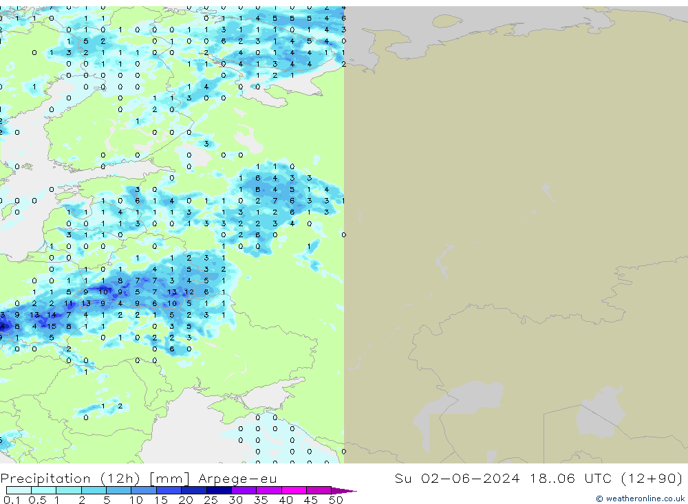 Precipitazione (12h) Arpege-eu dom 02.06.2024 06 UTC