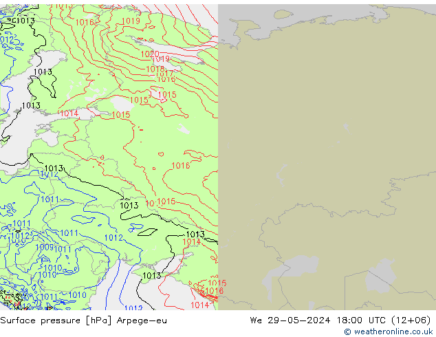 Pressione al suolo Arpege-eu mer 29.05.2024 18 UTC