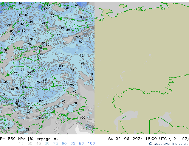 850 hPa Nispi Nem Arpege-eu Paz 02.06.2024 18 UTC