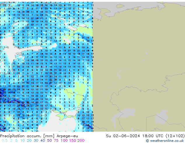Precipitation accum. Arpege-eu Вс 02.06.2024 18 UTC