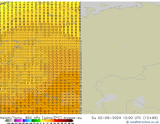 Geop./Temp. 850 hPa Arpege-eu dom 02.06.2024 12 UTC
