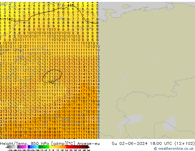 Height/Temp. 850 hPa Arpege-eu Ne 02.06.2024 18 UTC