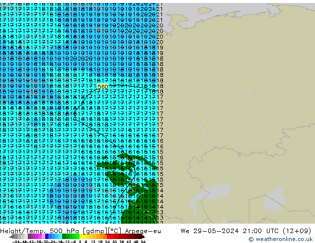 Height/Temp. 500 hPa Arpege-eu Qua 29.05.2024 21 UTC