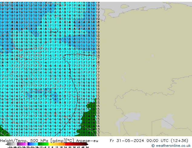 Height/Temp. 500 гПа Arpege-eu пт 31.05.2024 00 UTC