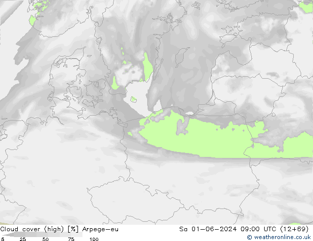 zachmurzenie (wysokie) Arpege-eu so. 01.06.2024 09 UTC