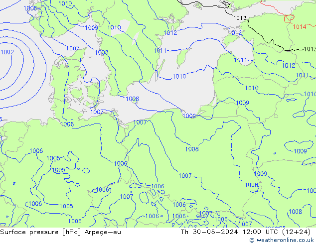 Atmosférický tlak Arpege-eu Čt 30.05.2024 12 UTC