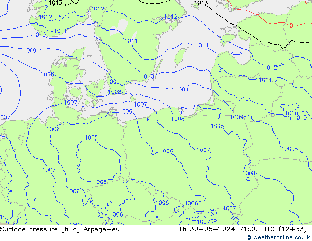 Surface pressure Arpege-eu Th 30.05.2024 21 UTC