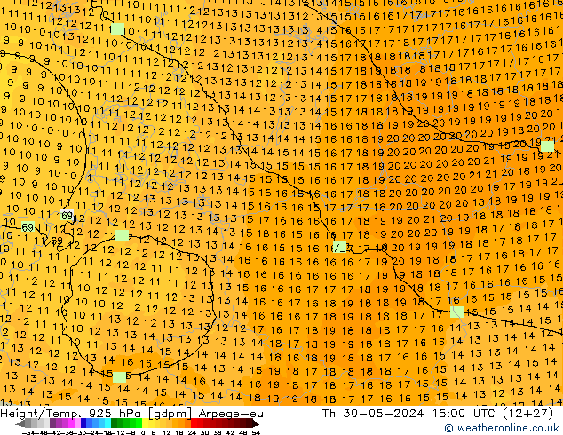 Height/Temp. 925 hPa Arpege-eu Th 30.05.2024 15 UTC