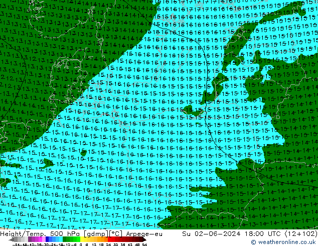 Height/Temp. 500 hPa Arpege-eu dom 02.06.2024 18 UTC