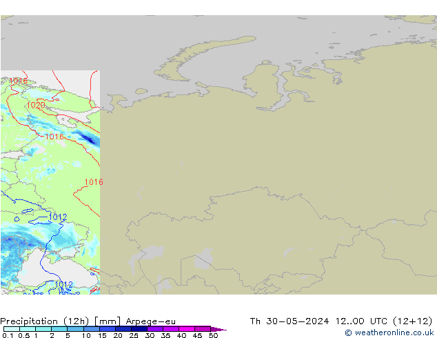 Precipitation (12h) Arpege-eu Čt 30.05.2024 00 UTC
