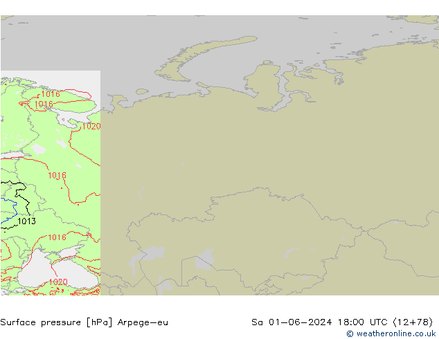 Atmosférický tlak Arpege-eu So 01.06.2024 18 UTC
