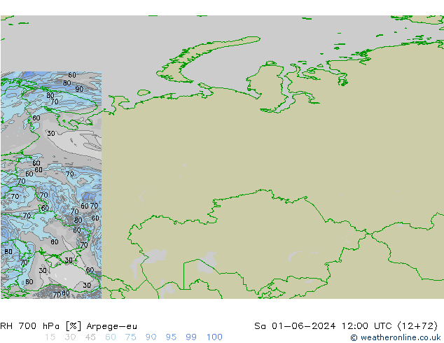 RH 700 гПа Arpege-eu сб 01.06.2024 12 UTC