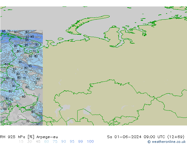 RH 925 hPa Arpege-eu Sa 01.06.2024 09 UTC