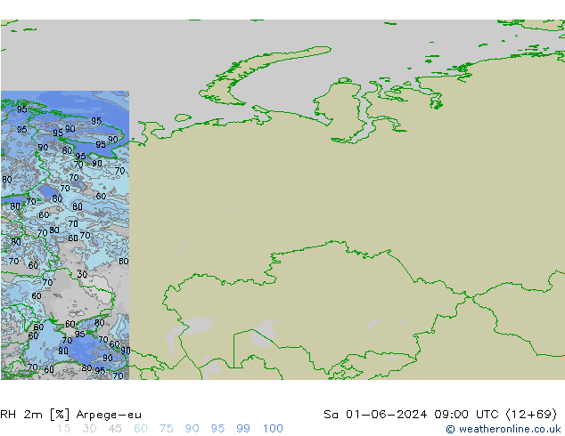 RH 2m Arpege-eu Sa 01.06.2024 09 UTC