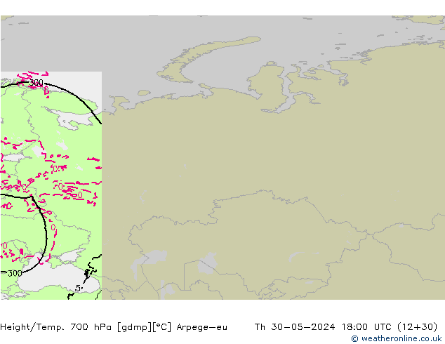 Height/Temp. 700 hPa Arpege-eu  30.05.2024 18 UTC