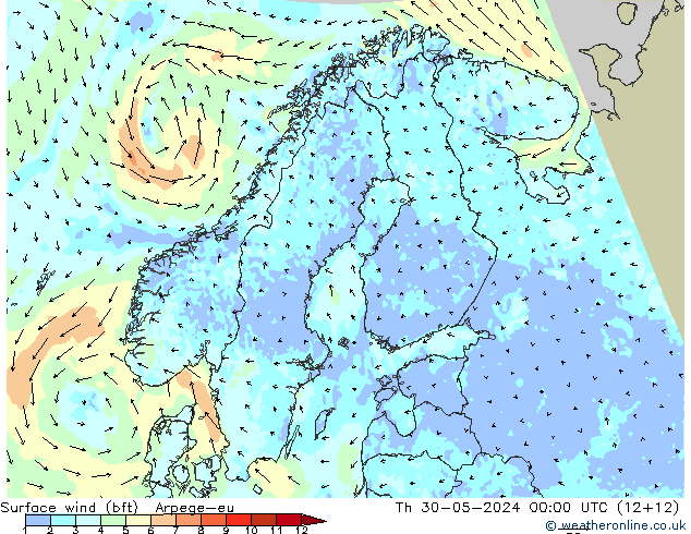 Bodenwind (bft) Arpege-eu Do 30.05.2024 00 UTC