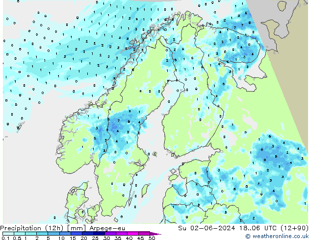 Precipitação (12h) Arpege-eu Dom 02.06.2024 06 UTC