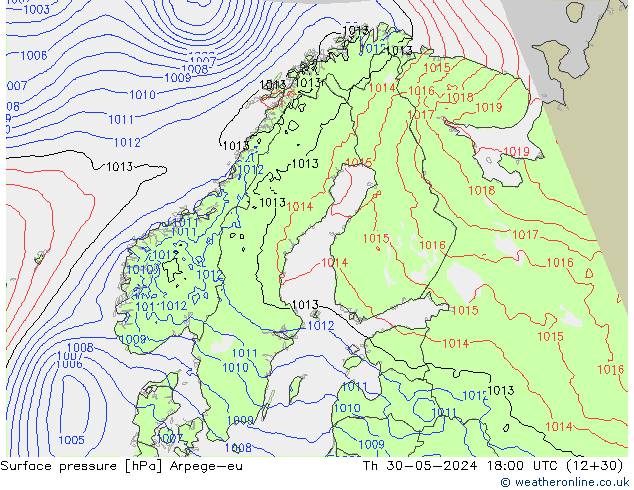 Surface pressure Arpege-eu Th 30.05.2024 18 UTC