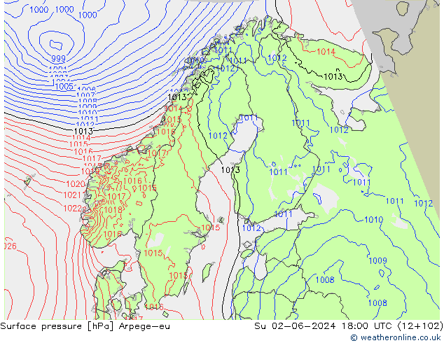 Surface pressure Arpege-eu Su 02.06.2024 18 UTC