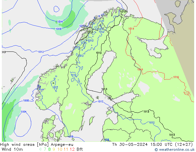 High wind areas Arpege-eu  30.05.2024 15 UTC