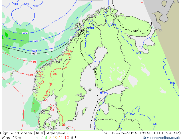 Windvelden Arpege-eu zo 02.06.2024 18 UTC