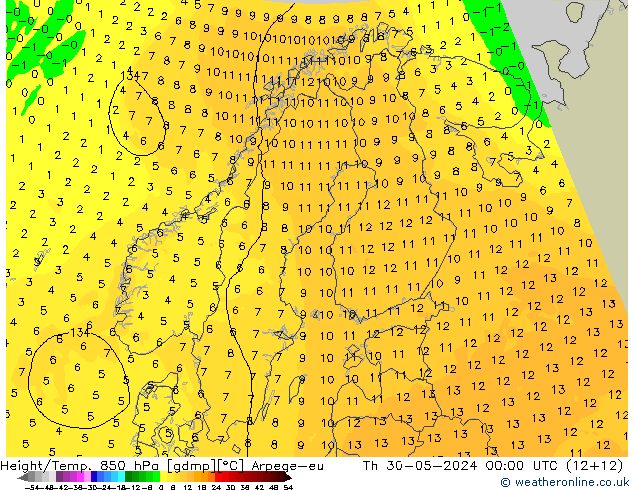 Height/Temp. 850 hPa Arpege-eu Th 30.05.2024 00 UTC