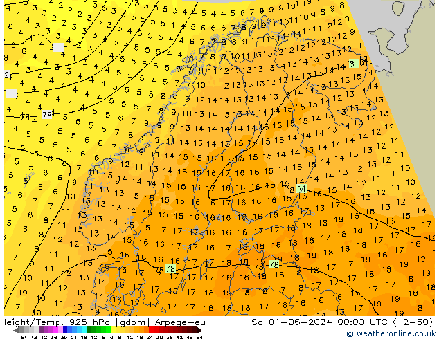 Height/Temp. 925 hPa Arpege-eu Sa 01.06.2024 00 UTC