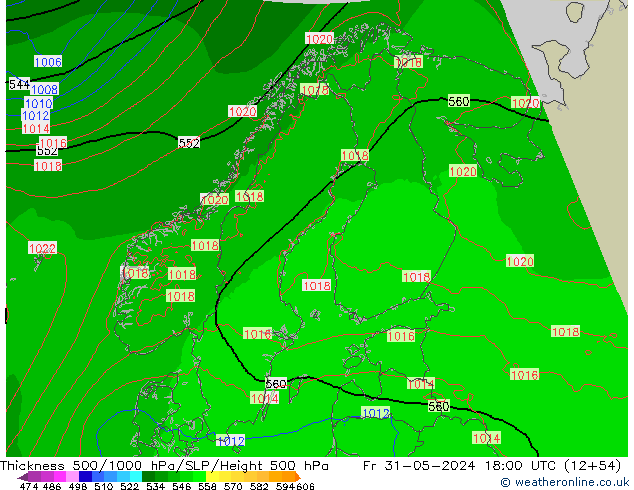 500-1000 hPa Kalınlığı Arpege-eu Cu 31.05.2024 18 UTC