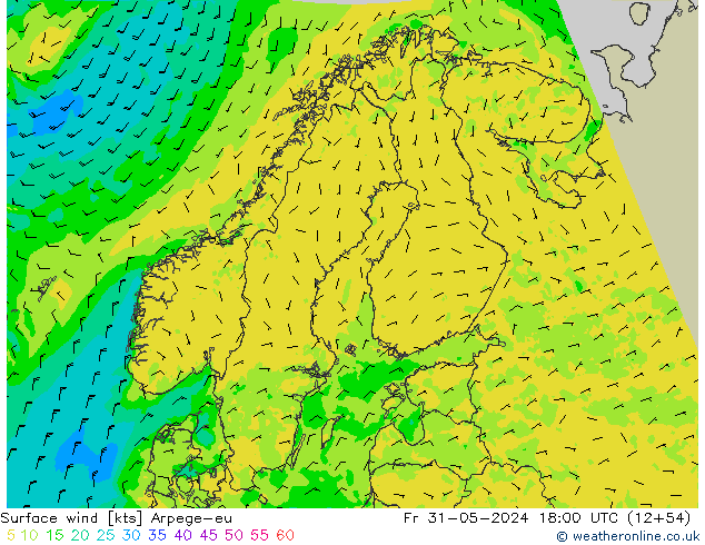 Wind 10 m Arpege-eu vr 31.05.2024 18 UTC