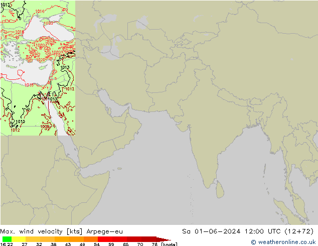 Max. wind velocity Arpege-eu Sa 01.06.2024 12 UTC