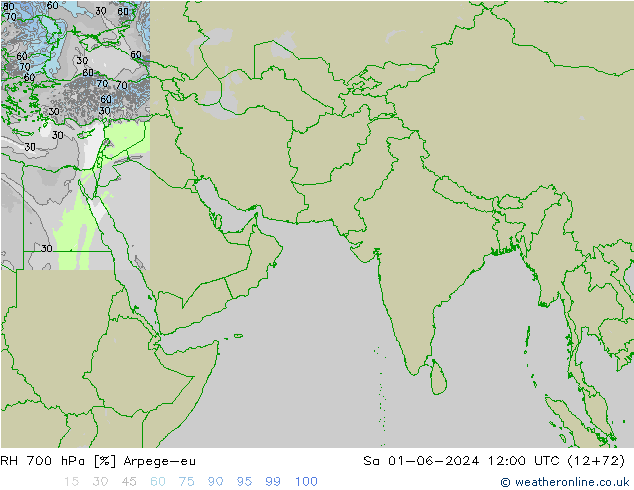 RH 700 hPa Arpege-eu Sa 01.06.2024 12 UTC