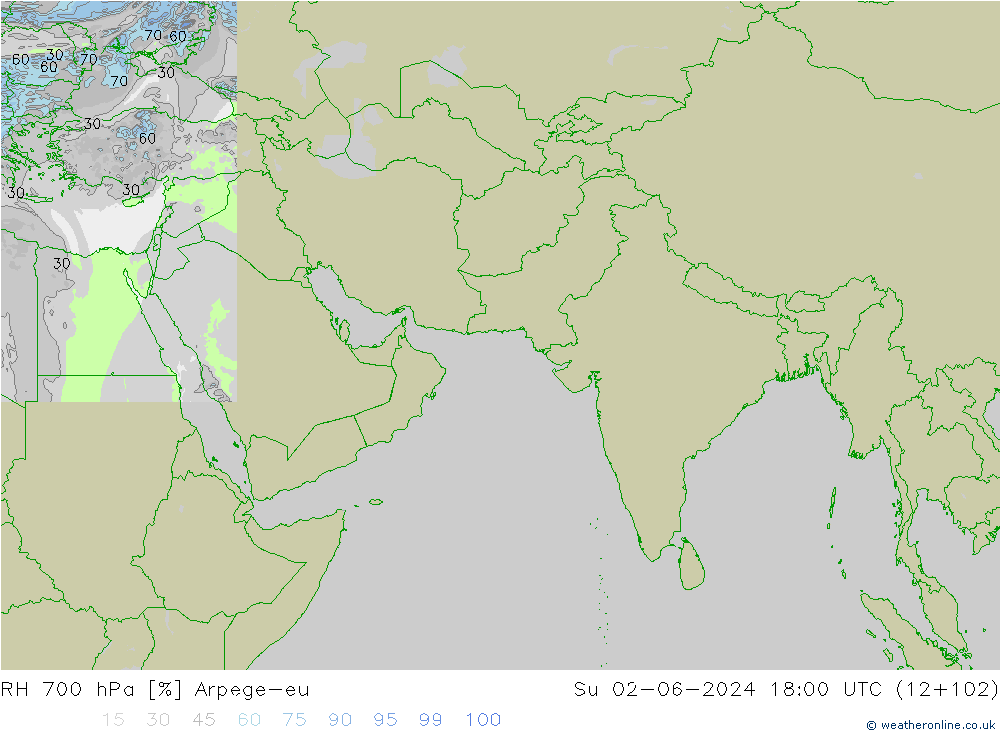 RH 700 hPa Arpege-eu Su 02.06.2024 18 UTC