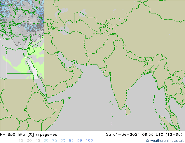 RH 850 hPa Arpege-eu Sa 01.06.2024 06 UTC