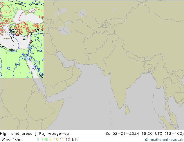 High wind areas Arpege-eu Вс 02.06.2024 18 UTC