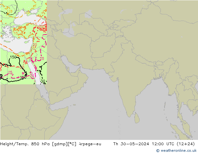 Height/Temp. 850 hPa Arpege-eu Čt 30.05.2024 12 UTC