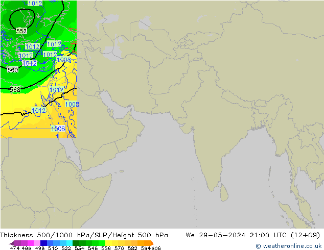 500-1000 hPa Kalınlığı Arpege-eu Çar 29.05.2024 21 UTC