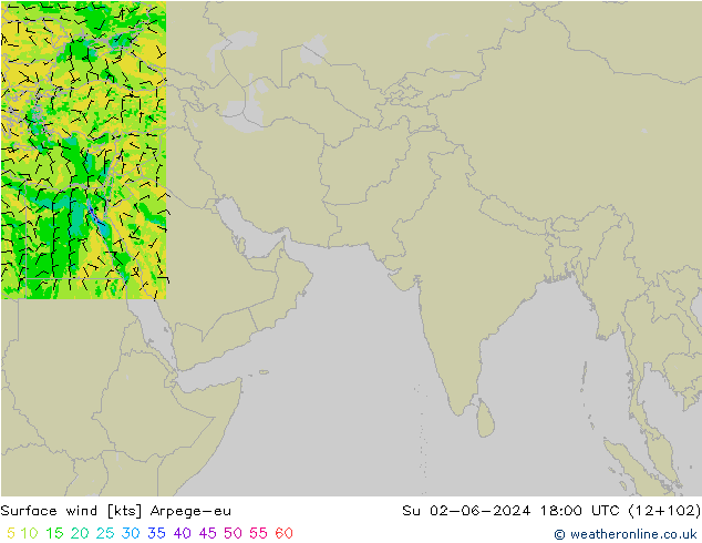 Surface wind Arpege-eu Ne 02.06.2024 18 UTC