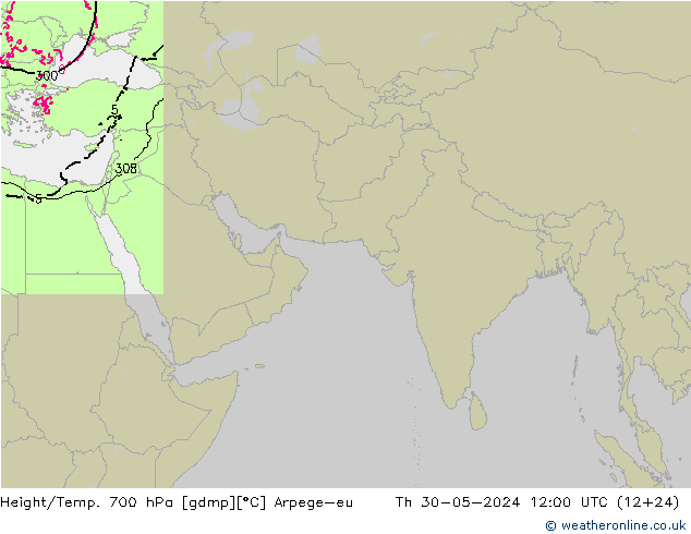 Height/Temp. 700 hPa Arpege-eu 星期四 30.05.2024 12 UTC