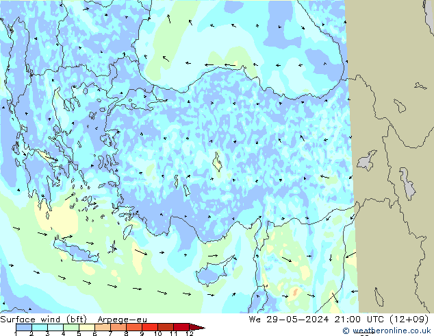 Rüzgar 10 m (bft) Arpege-eu Çar 29.05.2024 21 UTC