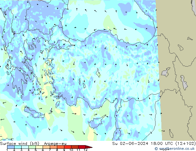 ве�Bе�@ 10 m (bft) Arpege-eu Вс 02.06.2024 18 UTC