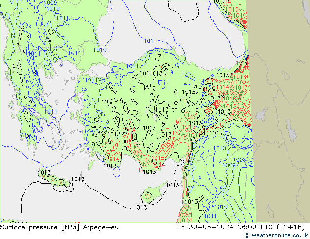 приземное давление Arpege-eu чт 30.05.2024 06 UTC