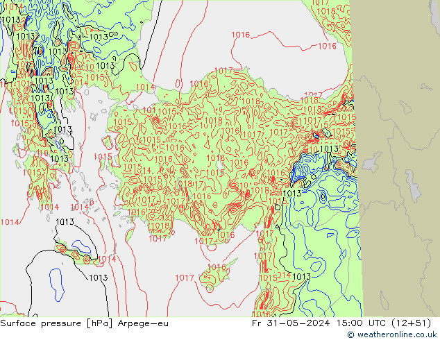 Atmosférický tlak Arpege-eu Pá 31.05.2024 15 UTC