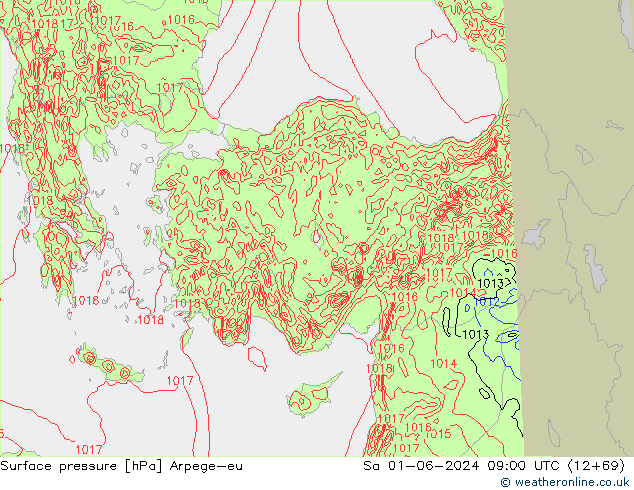 Surface pressure Arpege-eu Sa 01.06.2024 09 UTC