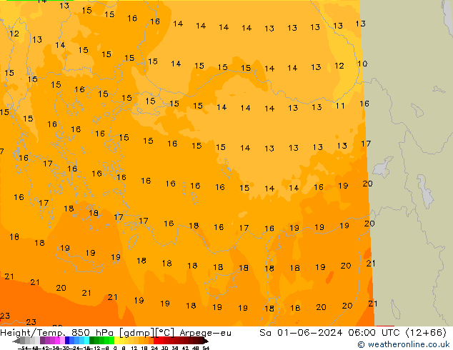 Height/Temp. 850 hPa Arpege-eu Sa 01.06.2024 06 UTC