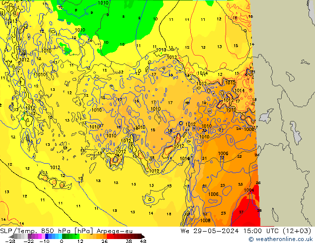 SLP/Temp. 850 hPa Arpege-eu St 29.05.2024 15 UTC