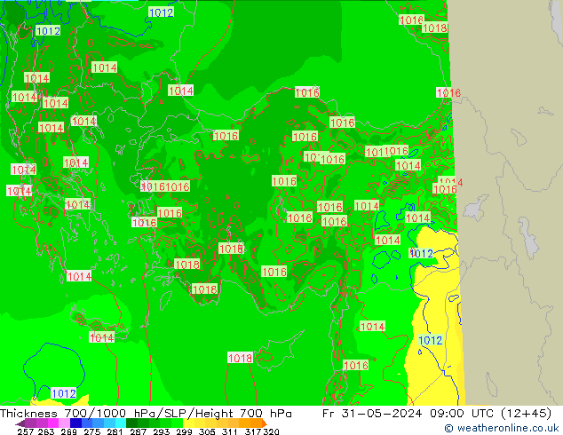 Thck 700-1000 hPa Arpege-eu Pá 31.05.2024 09 UTC