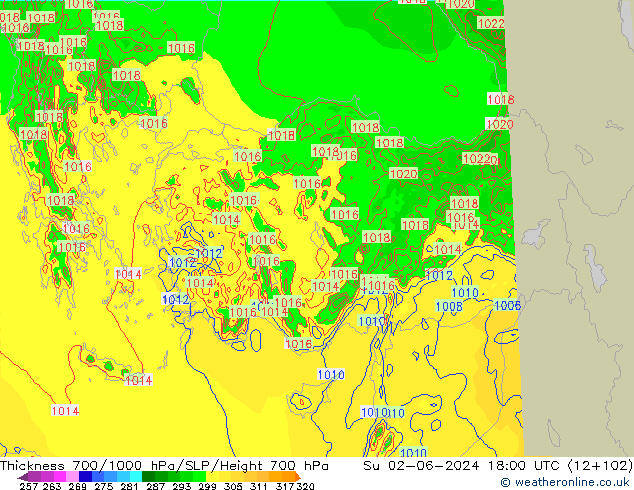 Thck 700-1000 hPa Arpege-eu Su 02.06.2024 18 UTC