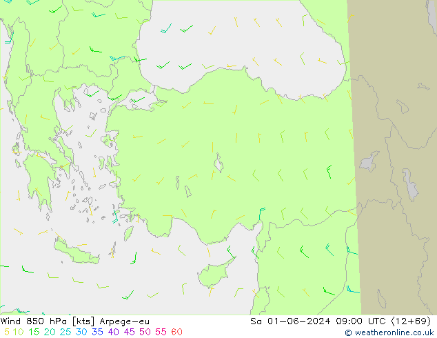 Wind 850 hPa Arpege-eu So 01.06.2024 09 UTC