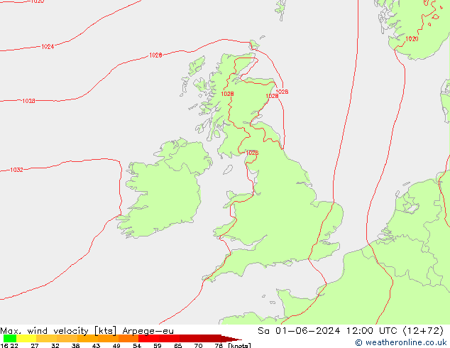 Max. wind snelheid Arpege-eu za 01.06.2024 12 UTC