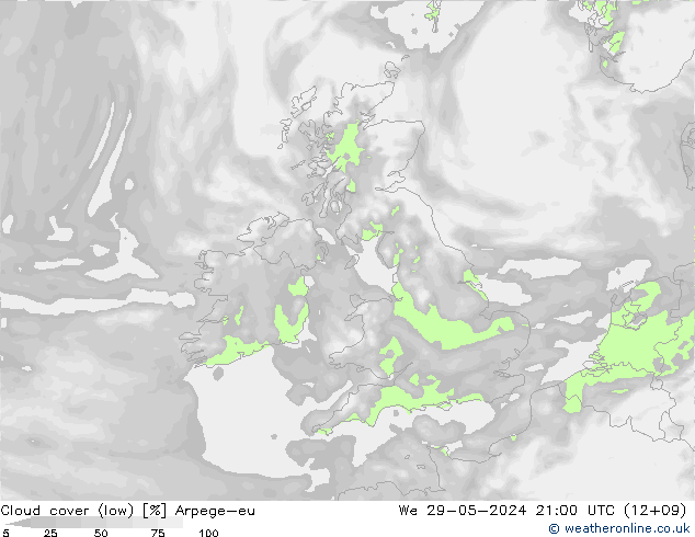 zachmurzenie (niskie) Arpege-eu śro. 29.05.2024 21 UTC